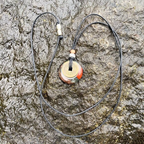 African Bloodstone & Lucky Coin Pendant Necklace | Handmade - Picture 5 of 6